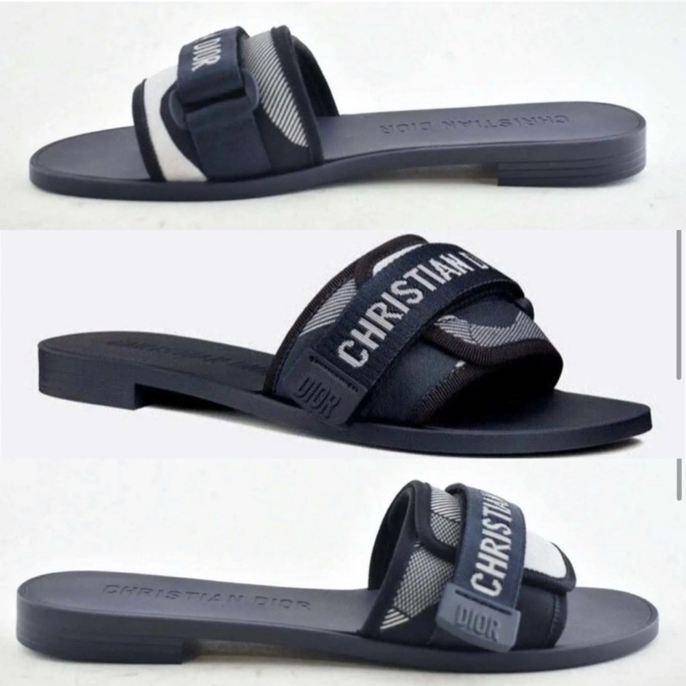 Dior Navy and White Slide Sandals